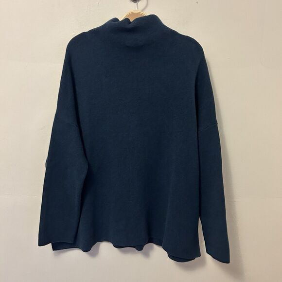 J Jill Sweater Blue Mock Neck Knit Old Oversized Medium Cotton Blend Pullover - Picture 6 of 9